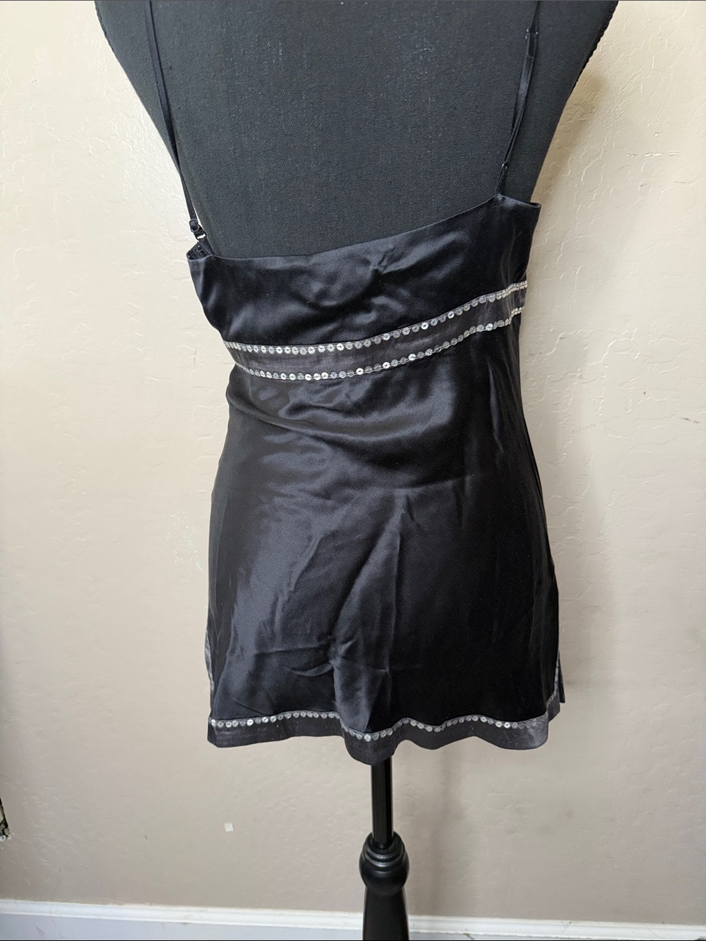 Black and White Satin Chemise Slip with Embellished Trim - Picture 2 of 5